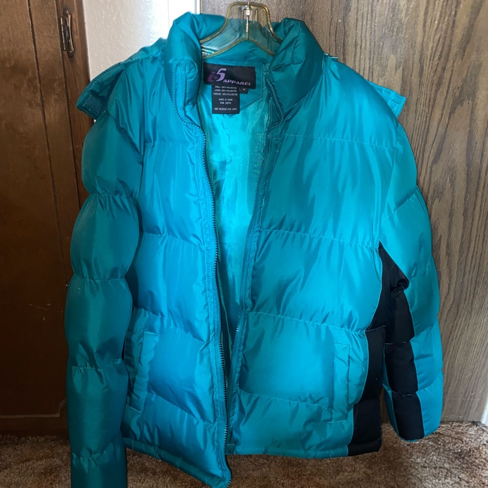 Snow puffer jacket, teal, size medium